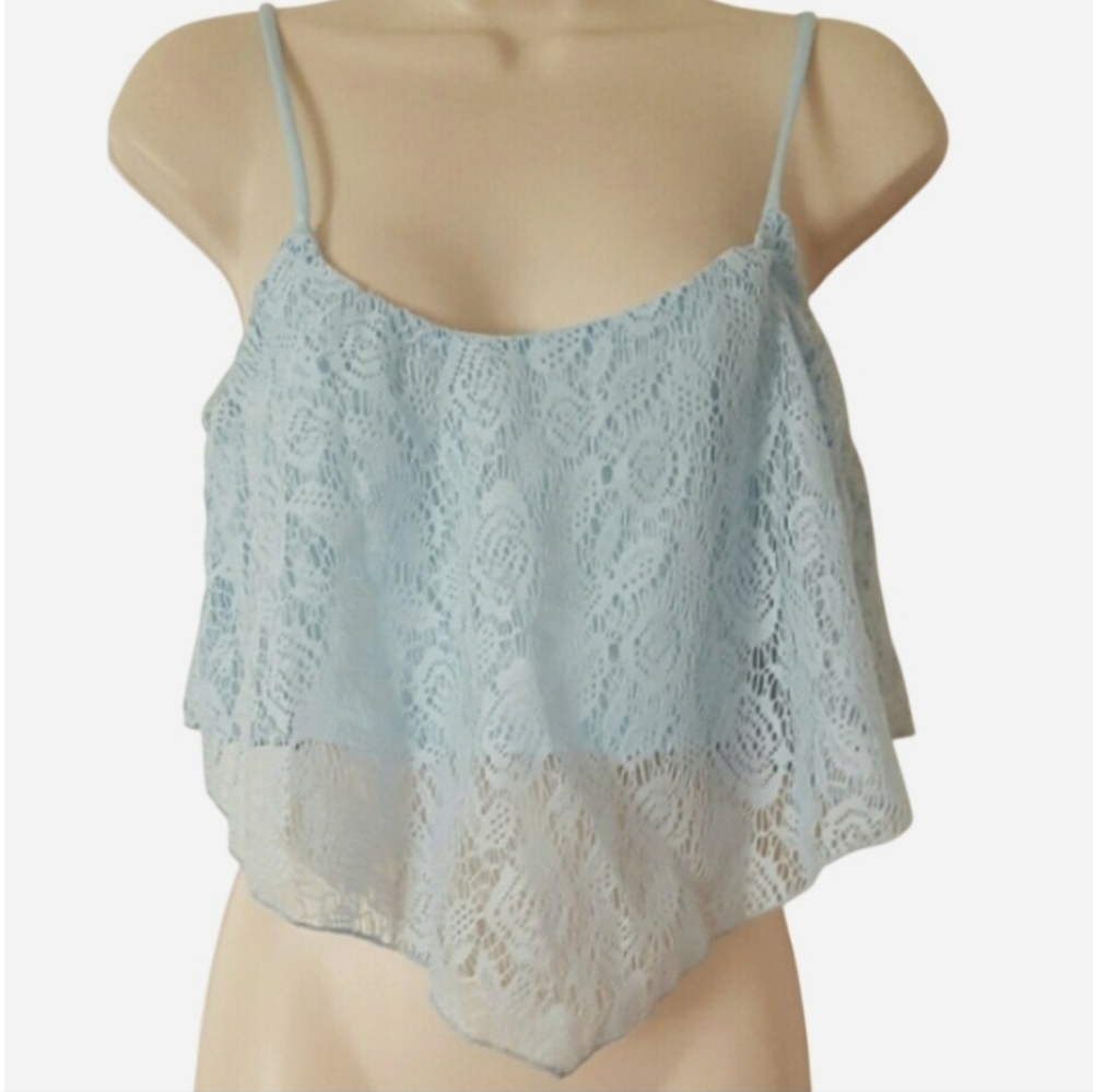 Flowy Blue Floral Lace Crop Top